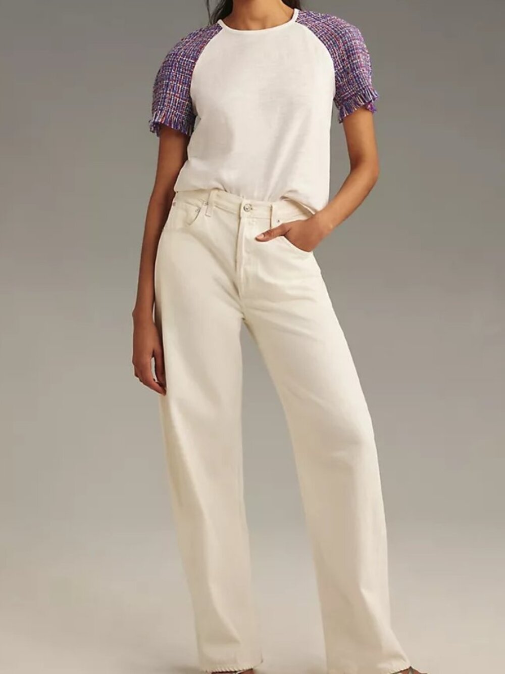 Anthropologie Tweed-Sleeve Tee Size M - Picture 3 of 6
